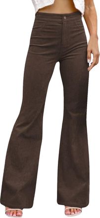 Generic Flared Corduroy Trousers Women Bootcut Pants Vintage Solid Color Flare Pants Bootleg Cord Pants Comfort Stretch High Waist Wide Legs Trousers Casual L