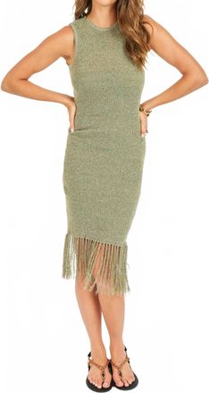 Sadie & Sage Wild Cactus Fringe Midi Dress In Sage Green