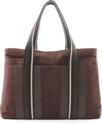 Herm&egrave;s Brown Canvas Leather Handbag Tote Bag (Pre-Owned)
