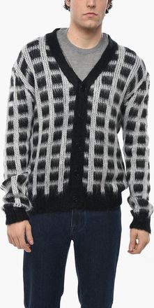 Marni Cardigan FUZZY-WUZZY in Misto Mohair a Quadri con Scollo a V Marni
