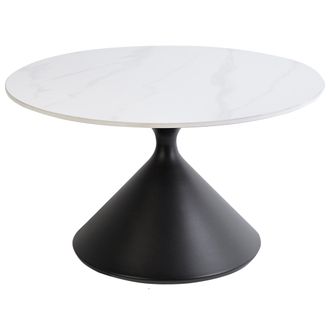 Beliani Beliani - Mesa De Centro Tablero De Piedra Sinterizada Blanco Aspecto Natural Base De Metal Negro Dise&ntilde;o Moderno &Oslash; 72 Cm Haiwee