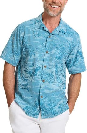 Tommy Bahama Coastal Ease IslandZone Palms Print Camp Shirt in Saxony Blue at Nordstrom, Size 3Xlt