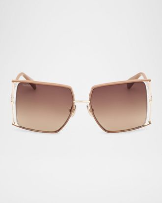 Max Mara Rectangle Logo Engraved Metal Sunglasses