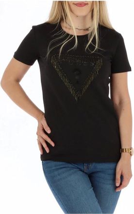 Guess Tops, Dames, Zwart, S, Katoen, Zwarte Ronde Hals Korte Mouw T-shirt