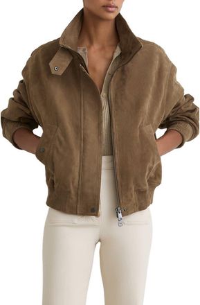 Reiss Cara Suede Jacket in Khaki Green at Nordstrom, Size 12 Us