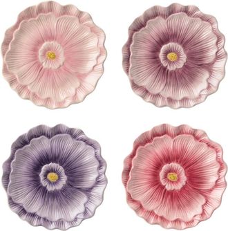 Certified International Wildflowers Set Of 4 3D Floral Dessert Plates