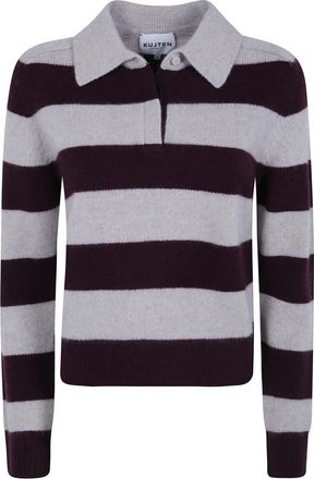 Kujten Royce Stripe Polo Neck - Dames - Cashmere truien - Veelkleurig - M - Kasjmier - Truien & Vesten