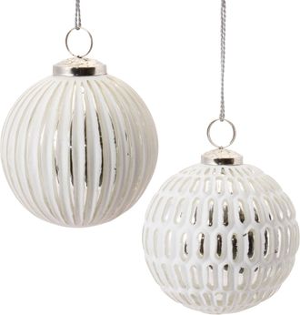 Melrose International Frosted Glass Ball Ornament (Set of 6) - White, Silver
