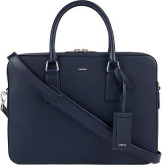 Sandro Large grained leather briefcase in Navy Blue at Nordstrom, Size Medium