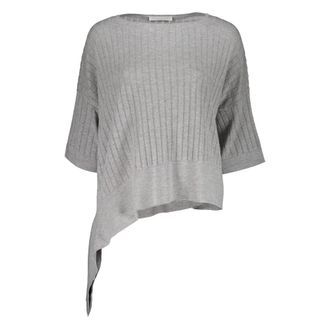 Fabiana Filippi Truien & Vesten, Dames, Grijs, L, Katoen, Opengebreide Asymmetrische Trui