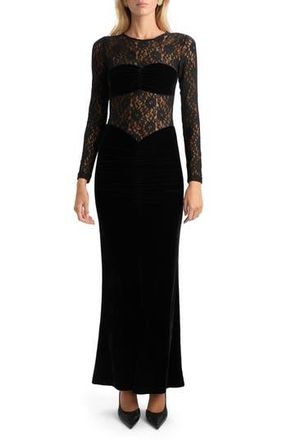 Bardot Helenie Velour & Lace Long Sleeve Dress in Black at Nordstrom Rack, Size 12