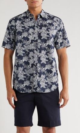 Coastaoro Mavis Leaf Print Short Sleeve Shirt in Navy at Nordstrom Rack, Size Xx-Large