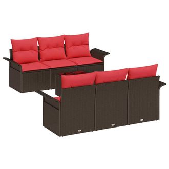 vidaXL Conjunto De Sof&aacute; De Jard&iacute;n Con Coj&iacute;n Manual 7 Pcs Beige Rojo Vidaxl
