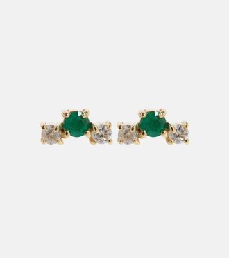 Stone and Strand Dainty Emerald Goddess 14kt gold stud earrings with emeralds and diamonds