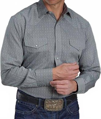 Roper Mens Textured Snap Long Sleeve Shirt In Grey