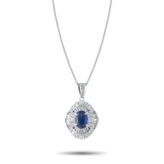 Luxury Bazaar Platinum Sapphire and Diamond Double Halo Pendant Necklace MF03-062326