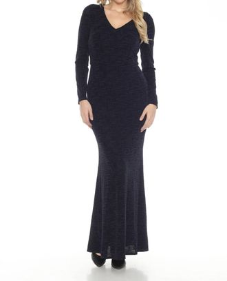 Joseph Ribkoff Shimmery V-Neck Long Sleeve Evening Dress In Navy