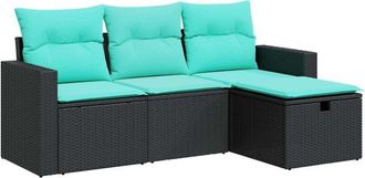 vidaXL Juego De Sof&aacute;s Jard&iacute;n 4 Pzas Con Cojines Rat&aacute;n Sint&eacute;tico Negro Vidaxl