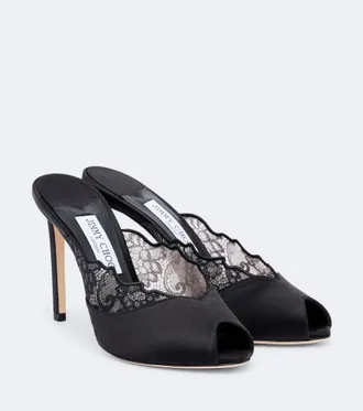 Jimmy Choo London Mules Brigitte de sat&eacute;n con encaje