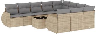 vidaXL Set De Sof&aacute;s De Jard&iacute;n 11pzas Con Cojines Rat&aacute;n Sint&eacute;tico Beige Vidaxl