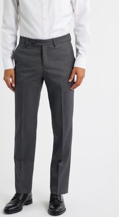 Berle Slim Fit Flat Front Grey Super 100s Wool Dress Pants in Medium Grey at Nordstrom, Size 32