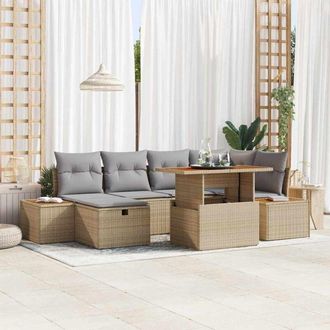 vidaXL Vidaxl - Conjunto De Sof&aacute; De Jard&iacute;n 7 Pcs Beige Rat&aacute;n Sint&eacute;tico