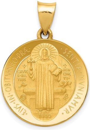 Diamond2Deal 14k Yellow Gold Polished and Satin St Benedict Hollow Medal Pendant