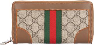 Gucci Beige Brown Gg Supreme Canvas Leather Long Wallet (Bi-Fold) (Pre-Owned)