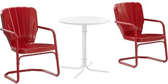 Crosley Furniture Ridgeland 3Pc Outdoor Metal Bistro Set Bright Red Gloss/White Satin - Bistro Table & 2 Chairs