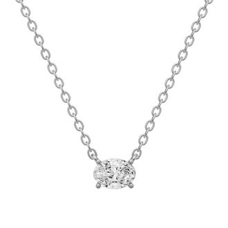Diamond2Deal 14K White Gold 1 Ct Floating Oval Shape Lab Grown Diamond Solitaire Pendant Necklace