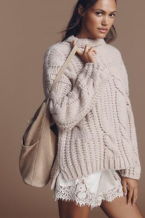 Maeve Mock-Neck Cable Wool Blend Sweater