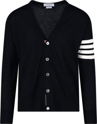 Thom Browne V-Neck Cardigan With Iconic Stripe Detail And Grosgrain Tab