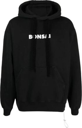 BONSAI Zwarte katoenen hoodie met logo print - Heren - Hoodies - Zwart - XS - Katoen - Hoodies & sweatvesten