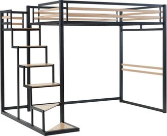 Vente-Unique Letto a soppalco 140 x 200 cm Metallo e MDF Nero e Naturale - JOGUI