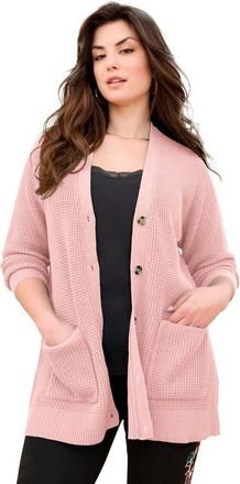 Roaman's Waffle Button Front Cardigan in Soft Blush at Nordstrom, Size Medium