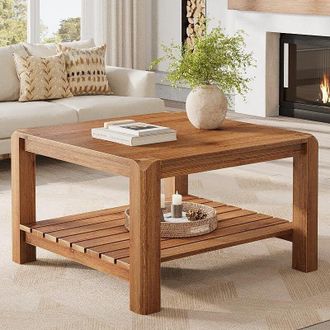 Tribesigns Tribesigns Round Coffee Table, 31.5 Farmhouse Solid Wood Coffee Table with Storage, 2-Tier Boho Circle Center Accent Furniture for Living Room