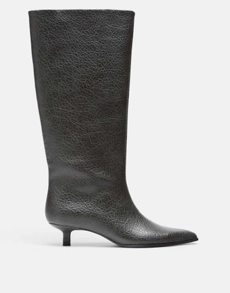 Stradivarius stivaletti con tacco kitten effetto martellato grigio