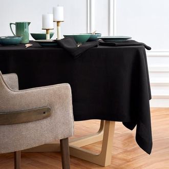 Solino Home Linen Tablecloth for Dining Table, Holiday and Everyday Dining Table Decor - Sonoma in Black at Nordstrom, Size Xx-Large