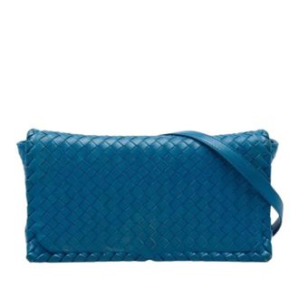 Bottega Veneta Pre-owned Woven Nappa Crossbody Bag - Dames - Pre-owned - Blauw - Maat: ONE Size Leer