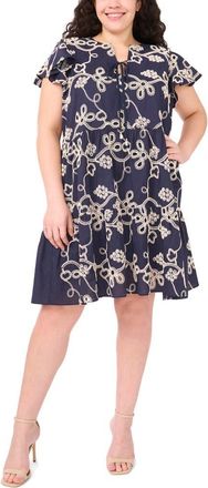 CeCe by Cynthia Steffe Embroidered Flutter Sleeve Dress in Night Shade at Nordstrom, Size 2 X