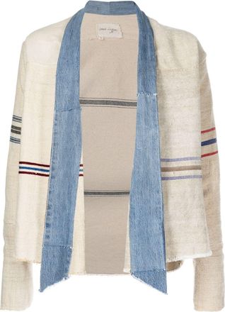 Greg Lauren stripe-print panelled jacket - men - Hemp/Cotton - 3 - Neutrals