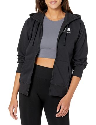 New Balance NB Essentials Stacked Logo Full Zip Hoodie, 0bk - Black (001), S