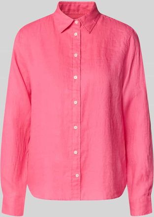 GANT Regular Fit Leinenbluse mit Label-Stitching in Pink, Gr&ouml;&szlig;e 34
