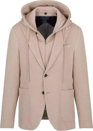 Manuel Ritz Jassen, Heren, Beige, S, Katoen, Slim Jersey Jas met Afneembare Capuchon