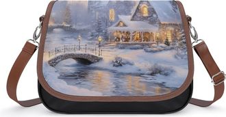 Generic Winter Village Snowy Scene Crossbody Bags for Women Shoulder Messenger Bag Purse Handbags