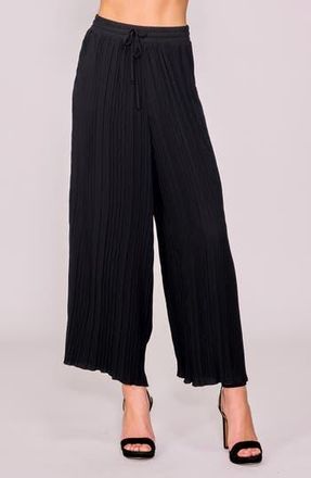 Melloday Crinkle Pleat Wide Leg Drawstring Pants in Black at Nordstrom Rack, Size Large