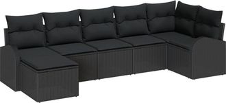 vidaXL Garden Sofa Set with Cushion 7 pcs Black Poly rattan Vidaxl