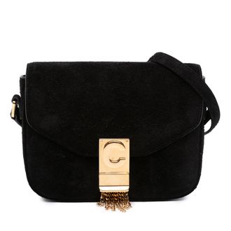 Celine Pre-owned Womens Suede Crossbody Bag With Tassel - Black Leather - One Size