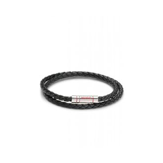 HUGO BOSS Double-Cuff Gevlochten Leren Armband - Heren - Armbanden - Zwart - ONE Size - Leer - Accessoires