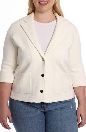 Minnie Rose Three-Quarter Sleeve Cotton Blend Knit Blazer in White at Nordstrom, Size 1X